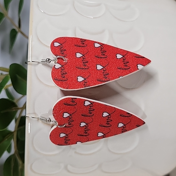 Jewelry - 🔥LAST PAIR🔥 Red Heart Script Love Drop Earrings